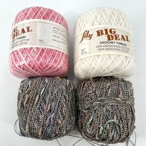 Oddball Lot of Crochet Cotton and Slubby Mystery Thread Lily Big Deal Pink White